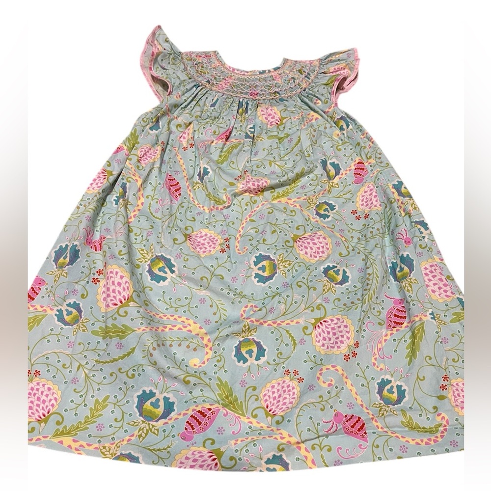 Claire & Charlie Smocked Floral Girls Dress in Pastel Blue and Pin size 6X EUC
